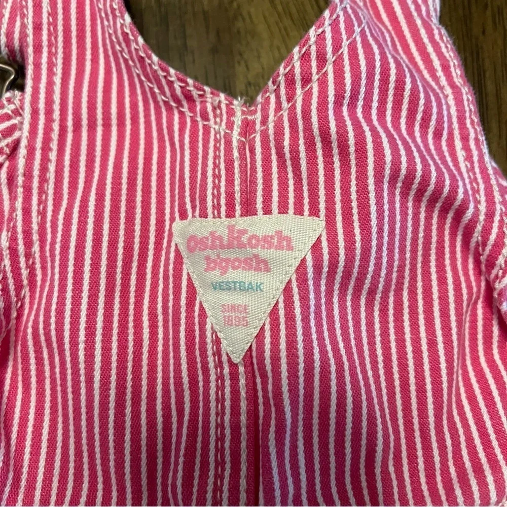 OshKosh B’gosh Pink Striped Baby Overall Dress Embroidered Hearts 9-12 Months